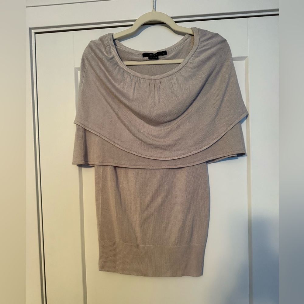 Vertigo overlay boatneck sweater top
